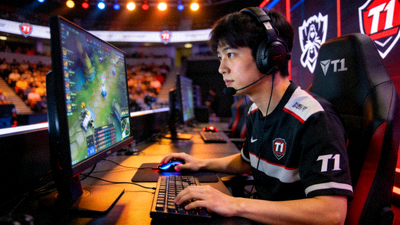 S14半决赛T1战队Faker选手专注比赛